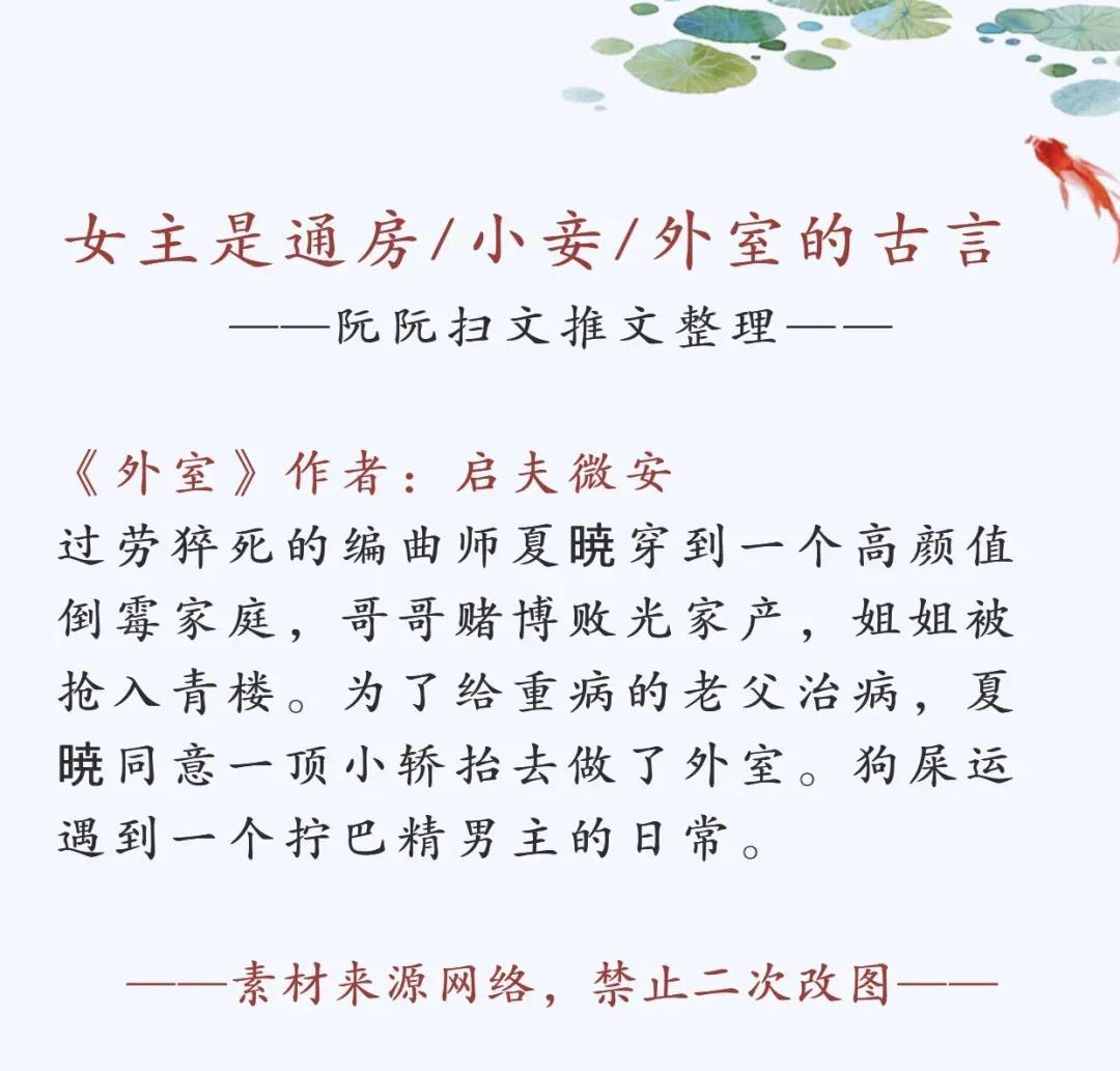 嫩妾h女主是通房/小妾，男主是家奴/奴隶设定的古言小说